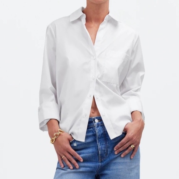 Madewell Easy Y-Neck Button-Up Shirt in white size XXL‎ NWT NS315 - Picture 1 of 14